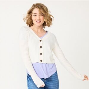 So White Ribbed Button-Up Cardigan Sweater Size M NWOT